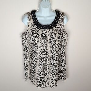 Sarah Spencer Zebra Print Mobwife Studded Linen Blend Tank L
